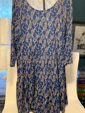 Lilly Pulitzer Navy & White Leopard-Print Tiered Long-Sleeve Dress